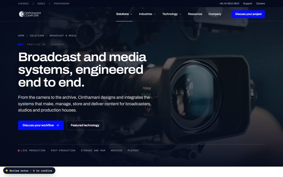 Broadcast and Media page preview